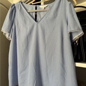 LC Lauren Conrad Light Blue Pinstripe Blouse